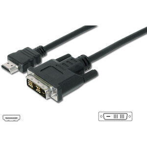 DIGITUS AK-330300-020-S - HDMI Adapterkabel, Typ A-DVI(18+1) St/St,  2.0m, Full HD, sw