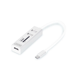 DIGITUS DA-70243 - USB 2.0 Type-C HUB mit Kartenleser 3x USB 2.0. 1x SD, 1x MicroSD Port, Aluminium