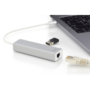 DIGITUS DA-70255 - 3 Port USB 3.0 Type-C Hub mit Gigabit Ethernet 3xUSB A/F,1xUSB A/M,1xRJ45 LAN, Win/Mac OS
