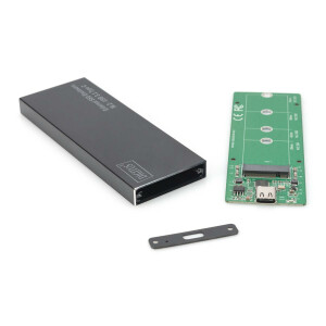DIGITUS DA-71115 - USB Type-C 3.1 External SSD-Gehäuse M.2 (NGFF) B-Key, Alu-Gehäuse, schwarz, Chipsatz: JMS580