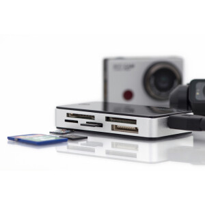 DIGITUS DA-70330-1 - USB 3.0 Card Reader mit 1m USB A Verbindungskabel Unterstützt MS/SD/SDHC/MiniSD/M2/CF/MD/SDXC Karten