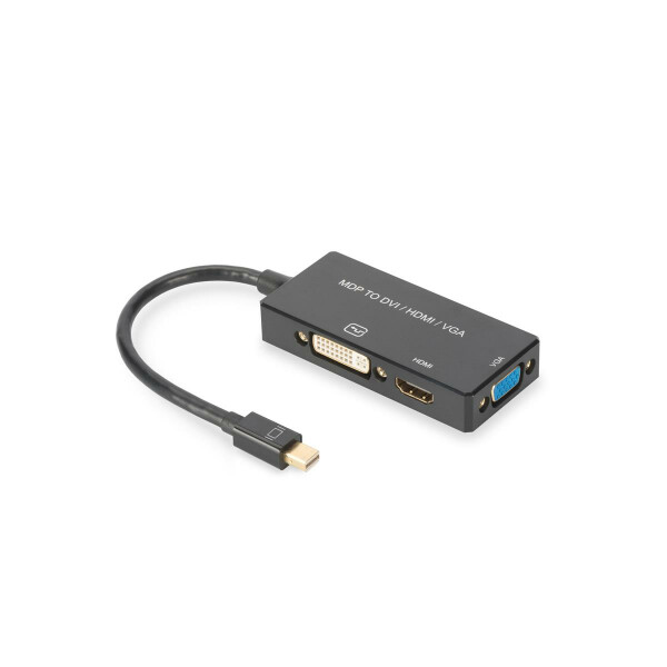 DIGITUS AK-340419-002-S - DisplayPort Konverterkabel, mDP - HDMI+DVI+VGA St-Bu/Bu/Bu,0,2m,3 in 1 Multi-Media,CE, sw, gold