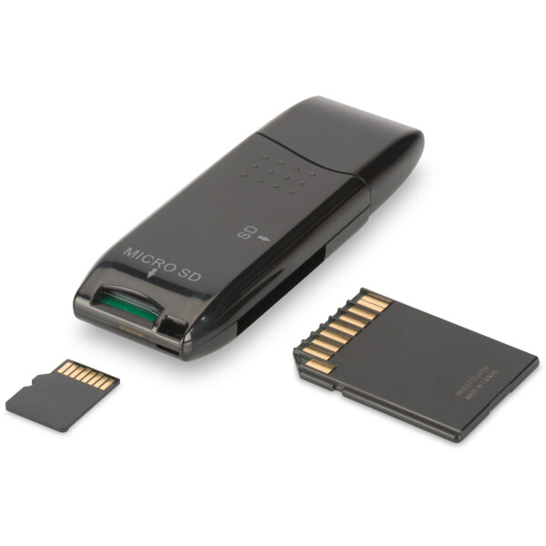 DIGITUS DA-70310-3 - USB 2.0 SD/Micro SD Kartenleser für SD (SDHC/SDXC) und TF (Micro-SD) Karten