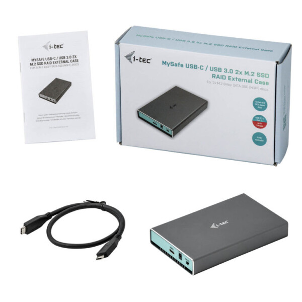 i-tec MySafe USB 3.0 / USB-C 3.1 Gen. 2 - externes Gehäuse - SSD-Gehäuse - M.2 - Serial ATA III - 10 Gbit/s - USB Konnektivität - Aluminium