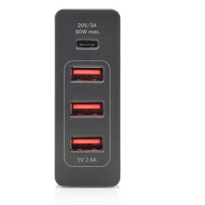 DIGITUS DA-10195 - 4-Port USB-Ladeadapter,72W,1xUSB-C(Power Delivery) 5,9,15,20V/3A, 3x USB-A 5V/2.4A, schwarz