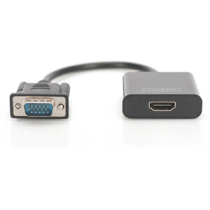 DIGITUS DA-70473 - VGA to HDMI Konverter + Audio (3,5mm) Full HD (1080p), Kabeltyp (15 cm), schwarz