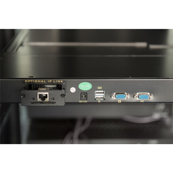 DIGITUS DS-72210-4GE - Modulare Konsole mit 17" TFT (43,2cm), 8-Port CAT 5 KVM & Touchpad, DE Tastatur, 9005 sw