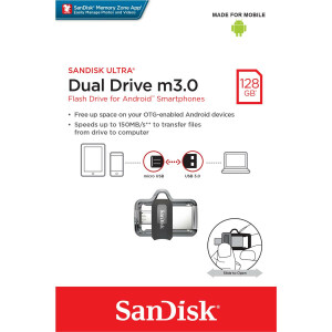 SanDisk Ultra Dual m3.0 - 128 GB - USB Type-A / Micro-USB - 3.2 Gen 1 (3.1 Gen 1) - Dia - 5,2 g - Schwarz - Silber - Transparent