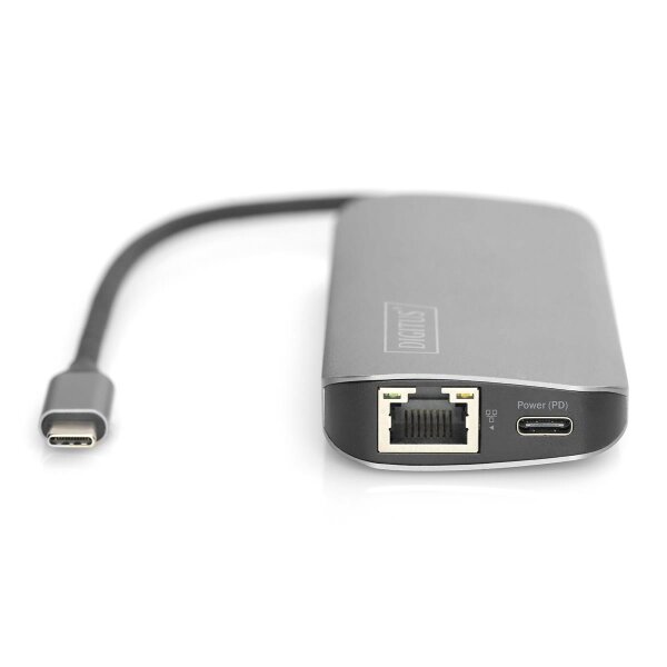 Docking Station Univ., USB C HDMI, 4k, 8-Port, Grey