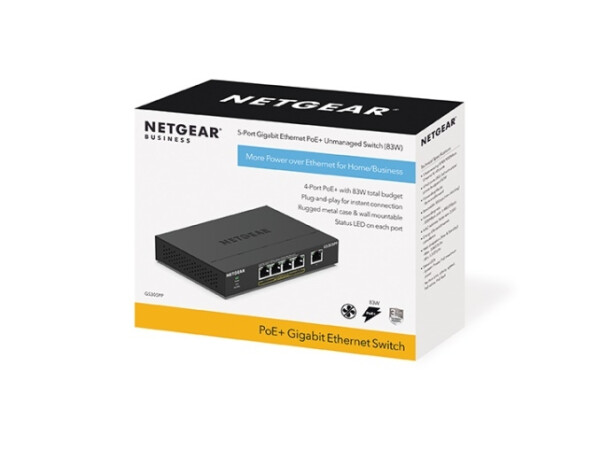 Netgear GS305PP - Unmanaged - Gigabit Ethernet (10/100/1000) - Vollduplex - Power over Ethernet (PoE) - Wandmontage