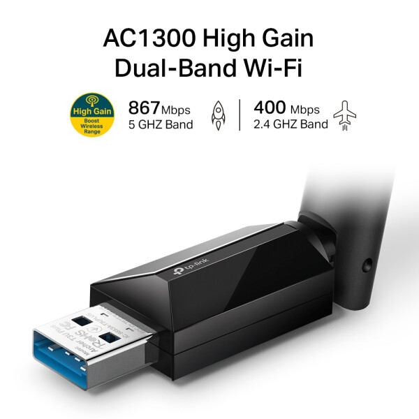 TP-LINK Archer T3U Plus - Kabellos - USB - WLAN - Wi-Fi 5 (802.11ac) - 867 Mbit/s - Schwarz