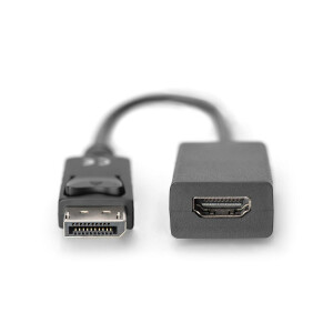 DIGITUS AK-340408-001-S - DisplayPort Adapterkabel, DP - HDMI Typ A St/Bu, 0.15m,m/interlock, DP 1.1a komp., CE, sw