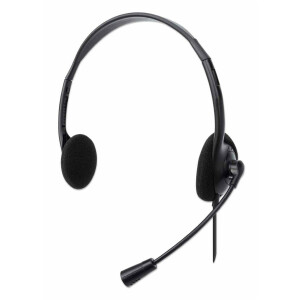 Manhattan Stereo USB-Headset - Federleichtes - ohraufliegendes Design (On-Ear) - kabelgebunden - USB-A-Stecker - verstellbares Mikrofon - schwarz - Kopfh&ouml;rer - Kopfband - B&uuml;ro/Callcenter - Schwarz - Binaural - 1,5 m