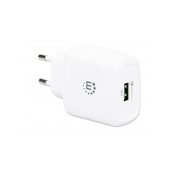 Manhattan QC 3.0 USB-Ladegerät 18 W - USB-Netzteil mit USB-A Qualcomm Quick Charge™ 3.0-Port mit bis zu 18 W - weiß - Indoor - AC - 12 V - Weiß