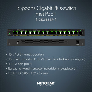 Netgear GS316EP-100PES - Managed - Vollduplex - Power...