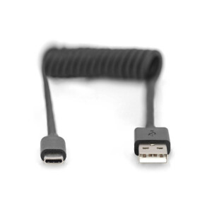 DIGITUS AK-300430-006-S - USB &Iacute; Typ A zu USB &Iacute; Type C Spring Kabel TPE USB 2.0, PD60W Max; 1m