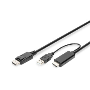 DIGITUS AK-330111-020-S - HDMI auf DP Adapterkabel, 2m, 4K@30Hz externe Stromquelle USB - A