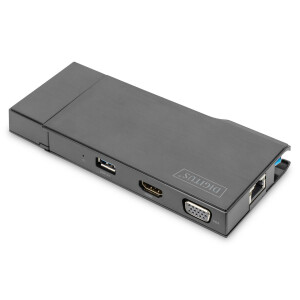 DIGITUS DA-70894 - Universal Docking Station, USB 3.0, 7-Port, Travel 2x Video, 2x USB 3.0, RJ45, 2x Kartenleser