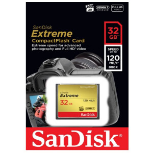 SanDisk 32GB Extreme - 32 GB - Kompaktflash - 120 MB/s - 85 MB/s - Schwarz - Gold - Rot