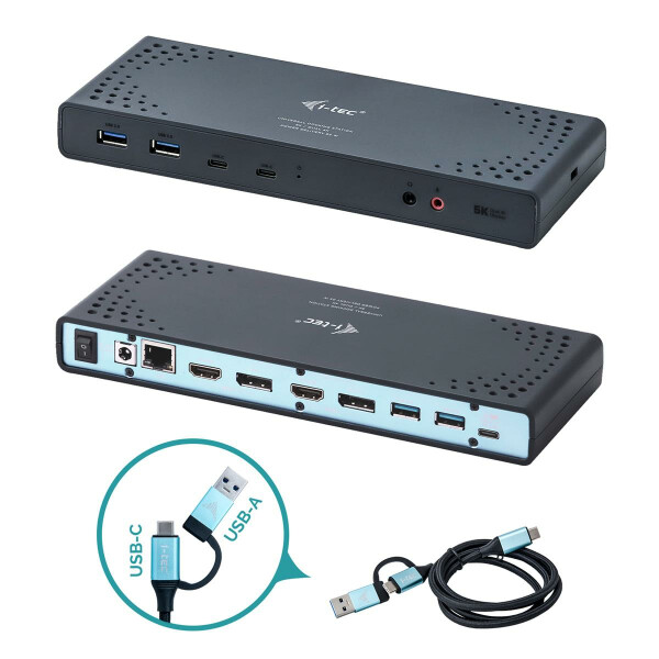 i-tec USB 3.0 / USB-C / Thunderbolt 3 Dual Display Docking Station + Power Delivery 65W - Verkabelt - USB 3.2 Gen 1 (3.1 Gen 1) Type-C - 65 W - 3,5 mm - 10,100,1000 Mbit/s - Schwarz - T&uuml;rkis