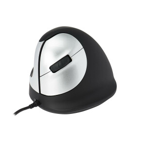 R-Go HE Mouse - Ergonomische Maus - Mittel (Handl&auml;nge 165-185mm) - linksh&auml;ndig - kabelgebunden - Linksh&auml;ndig - USB Typ-A - 3400 DPI - Schwarz - Silber
