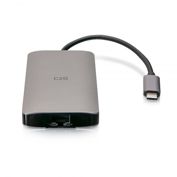C2G USB-C 8-in-1 Mini-Dock mit HDMI - zwei USB-A - Ethernet - SD-Kartenleser und USB-C Power Delivery bis zu 100 W - 4K 30 Hz - Verkabelt - USB 3.2 Gen 1 (3.1 Gen 1) Type-C - 10,100,1000 Mbit/s - Grau - SD - 5 Gbit/s