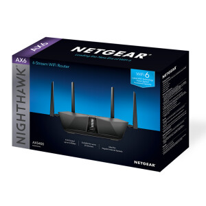Netgear Nighthawk AX5400 - Wi-Fi 6 (802.11ax) - Dual-Band (2,4 GHz/5 GHz) - Eingebauter Ethernet-Anschluss - Schwarz - Tabletop-Router