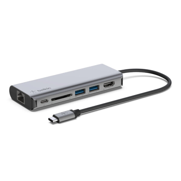 Belkin AVC008BTSGY - USB 3.2 Gen 1 (3.1 Gen 1) Type-C - HDMI - RJ-45 - USB 3.2 Gen 1 (3.1 Gen 1) Type-A - USB 3.2 Gen 1 (3.1 Gen 1) Type-C - SD - 5000 Mbit/s - Schwarz - Grau - 100 W
