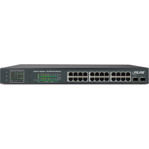 InLine PoE+ Gigabit Netzwerk Switch 24 Port - 1GBit/s - 2xSFP - 19&quot; (Winkel enthalten) - Metall - L&uuml;ftersteuerung - mit Display - 420W