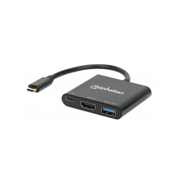 Manhattan USB-C auf HDMI 3-in-1 Docking-Konverter mit Power Delivery 100W HDMI 4K30Hz USB-A 5Gbit/s Buchsen Passthrough-Ladeanschl.