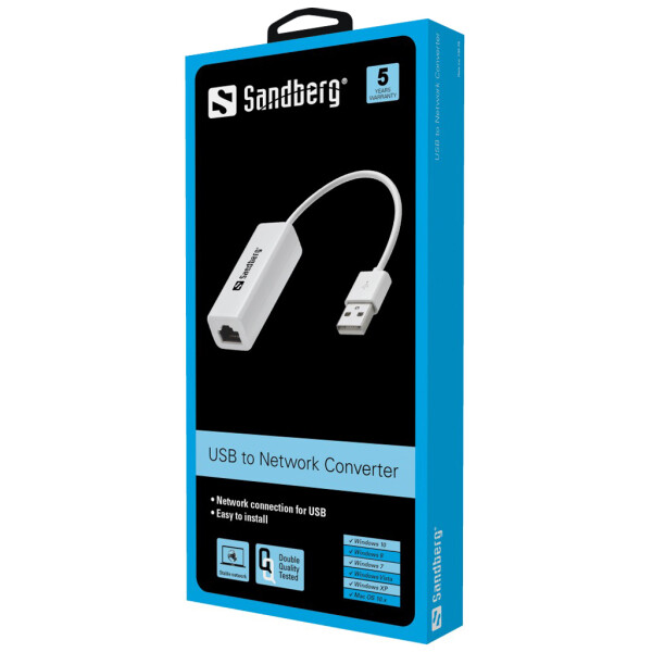 SANDBERG USB to Network Converter - Verkabelt - USB - Ethernet - 480 Mbit/s - Weiß