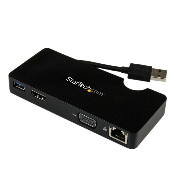 StarTech.com USB 3.0 Universal Laptop Mini Dockingstation mit HDMI oder VGA - Gigabit Ethernet - USB 3.0 - Verkabelt - USB 3.2 Gen 1 (3.1 Gen 1) Type-A - 10,100,1000 Mbit/s - 10BASE-T,100BASE-TX,1000BASE-T - IEEE 802.3,IEEE 802.3ab,IEEE 802.3u - Schwarz