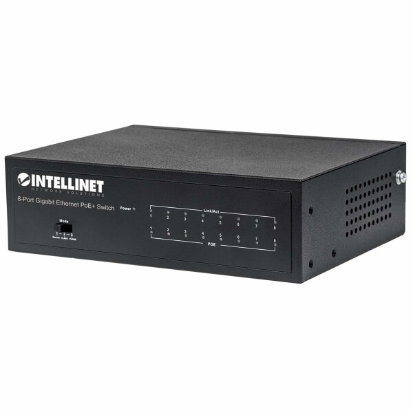 Intellinet 8-Port Gigabit Ethernet PoE+ Switch - IEEE 802.3at/af Power over Ethernet (PoE+/PoE)-konform - 60 W - Desktop - Managed - Gigabit Ethernet (10/100/1000) - Vollduplex - Power over Ethernet (PoE)