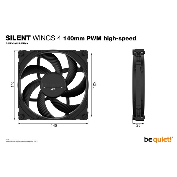 Be Quiet! SILENT WINGS 4 | 140mm PWM - Ventilator - 14 cm - 1900 RPM - 29,3 dB - 78,4 cfm - 133,2 m³/h