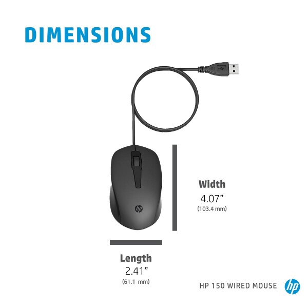 HP 150 Kabelgebundene Maus - Beidhändig - Optisch - USB Typ-A - 1600 DPI - Schwarz