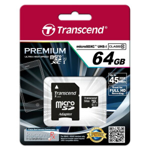 Transcend TS64GUSDU1 - 64 GB - MicroSDXC - Klasse 10 -...