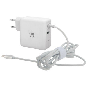 Manhattan Power Delivery USB-Ladeger&auml;t mit integriertem USB-C-Kabel 60 W - USB-Netzteil mit USB-C Power Delivery-Stecker (PD 3.0) mit bis zu 60 W - USB-A Ladeport bis zu 2,4 A - wei&szlig; - Indoor - AC - 20 V - 3 A - Wei&szlig;