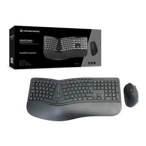 Conceptronic ORAZIO ERGO Kabelloses Set aus ergonomischer Tastatur und vertikaler Maus - deutsch - Volle Gr&ouml;&szlig;e (100%) - RF Wireless - QWERTZ - Schwarz - Maus enthalten
