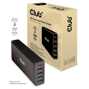 Club 3D USB Typ A und C Ladeger&auml;t 5 Ports bis zu 111W