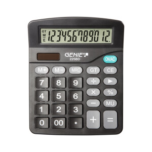 Genie 225 BD - Desktop - Einfacher Taschenrechner - 12 Ziffern - Display klappbar - Batterie/Solar - Schwarz