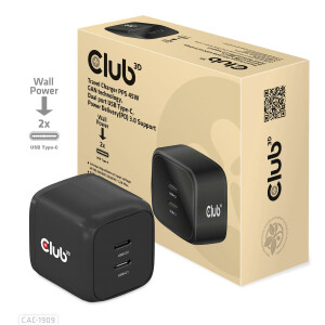 Club 3D Travel Charger PPS 45W GAN technology - Dual port...