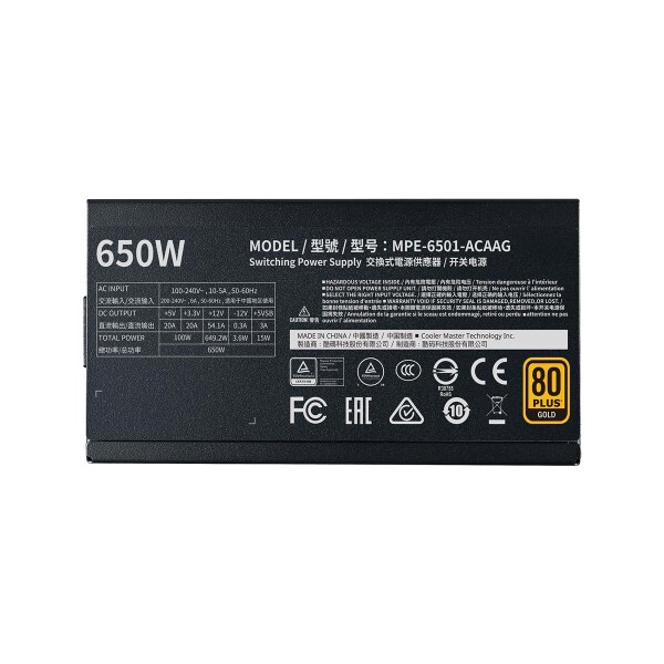 Cooler Master MWE Gold 650 - V2 Full Modular - 650 W - 90 - 264 V - 47 - 63 Hz - 4 - 8 A - Aktiv - 100 W