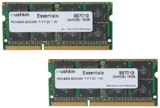 Mushkin SO-DIMM 16GB DDR3 Essentials - 16 GB - 2 x 8 GB - DDR3 - 1066 MHz - 204-pin SO-DIMM