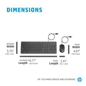 HP 150 - Tastatur-und-Maus-Set - USB - Tastatur - 1.600 dpi