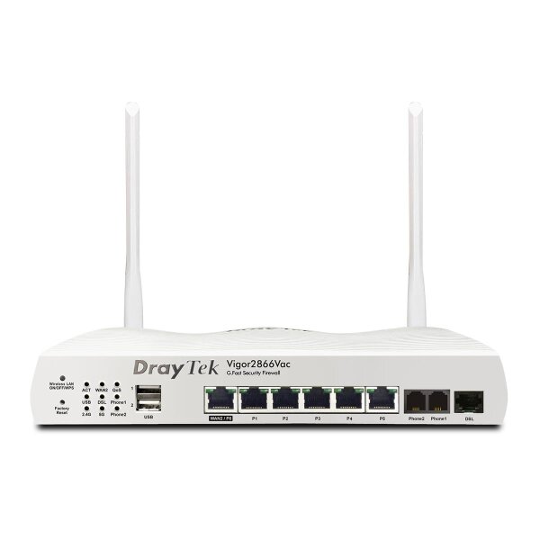 Draytek Vigor 2866AX: Gfast Modem-Firewall - Wi-Fi 6 (802.11ax) - Dual-Band (2,4 GHz/5 GHz) - Eingebauter Ethernet-Anschluss - Grau - Tabletop-Router