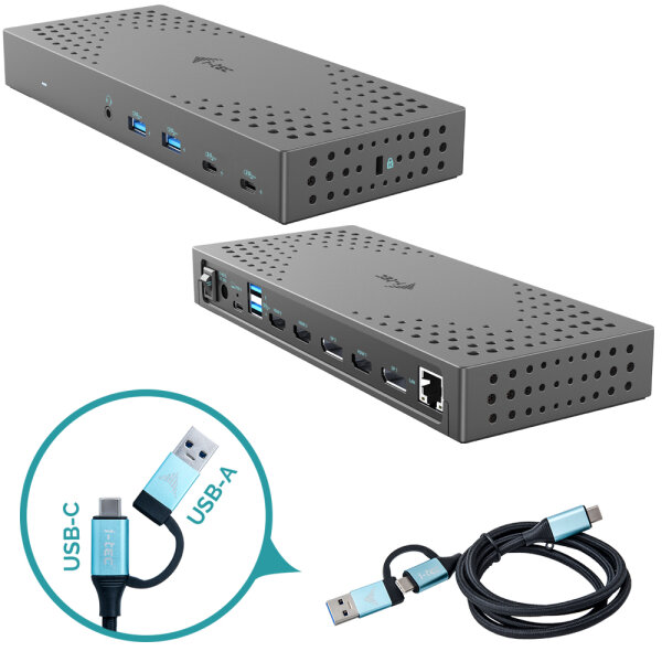 i-tec USB 3.0 / USB-C / Thunderbolt - 3x 4K Docking Station Gen 2 + Power Delivery 100W - Kabelgebunden - USB 3.2 Gen 2 (3.1 Gen 2) Type-C - 100 W - 3,5 mm - 10,100,1000 Mbit/s - Grau