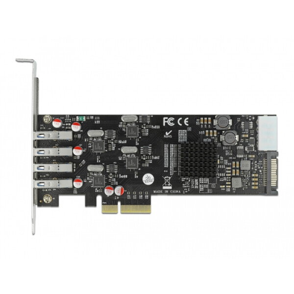 Delock PCI Express x4 Karte zu 4 x extern SuperSpeed USB (USB 3.2 Gen 1) USB Typ-A Buchse Quad Channel - Low Profile Formfaktor - PCIe - PCIe - SATA - USB 3.2 Gen 1 (3.1 Gen 1) - Niedriges Profil - PCIe 2.0 - Grau - PC