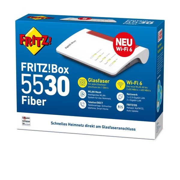 AVM FRITZ!Box 5530 - Wi-Fi 6 (802.11ax) - Dual-Band (2,4 GHz/5 GHz) - Eingebauter Ethernet-Anschluss - Weiß - Tabletop-Router