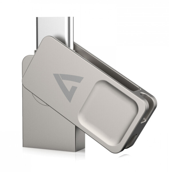 V7 VF3128GTC - 128 GB - USB Type-A / USB Type-C - 3.2 Gen 1 (3.1 Gen 1) - 150 MB/s - Drehring - Silber