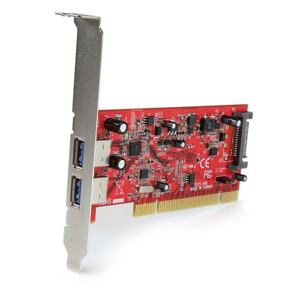 StarTech.com 2 Port USB 3.0 SuperSpeed PCI Schnittstellenkarte mit SATA-Stromanschluss - PCI - USB 3.2 Gen 1 (3.1 Gen 1) - Rot - NEC uPD720202 - 5 - 50 °C - -25 - 70 °C